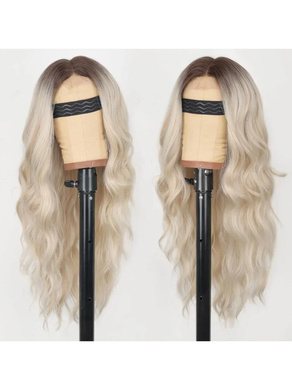 Women's Omber Platinum Lace Hairline 26 Inch Synthetic Heat Resistant Wavy Wigs